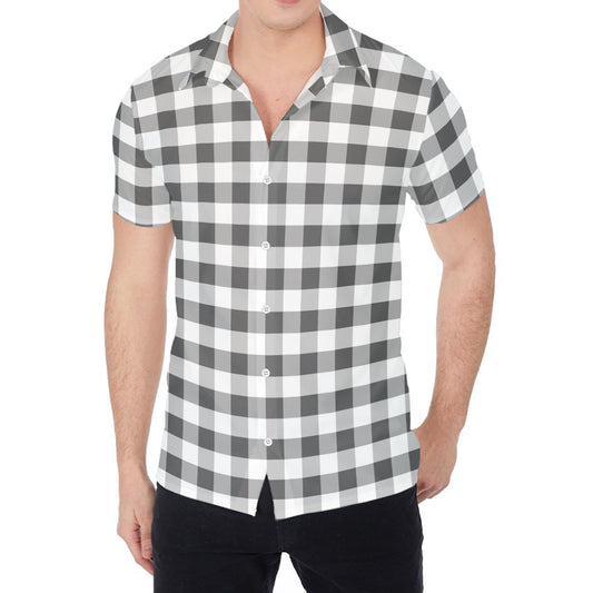 Dark Grey And White Gingham Print Men's Shirt