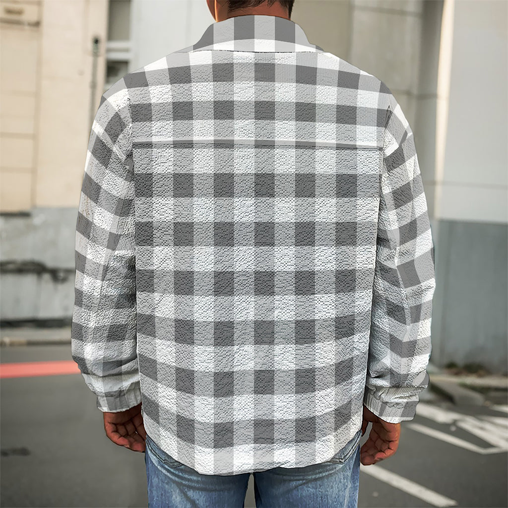 Dark Grey And White Gingham Print Men's Shirt Jacket