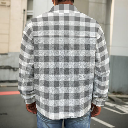 Dark Grey And White Gingham Print Men's Shirt Jacket