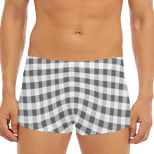Dark Grey And White Gingham Print Men's Short Boxer Briefs