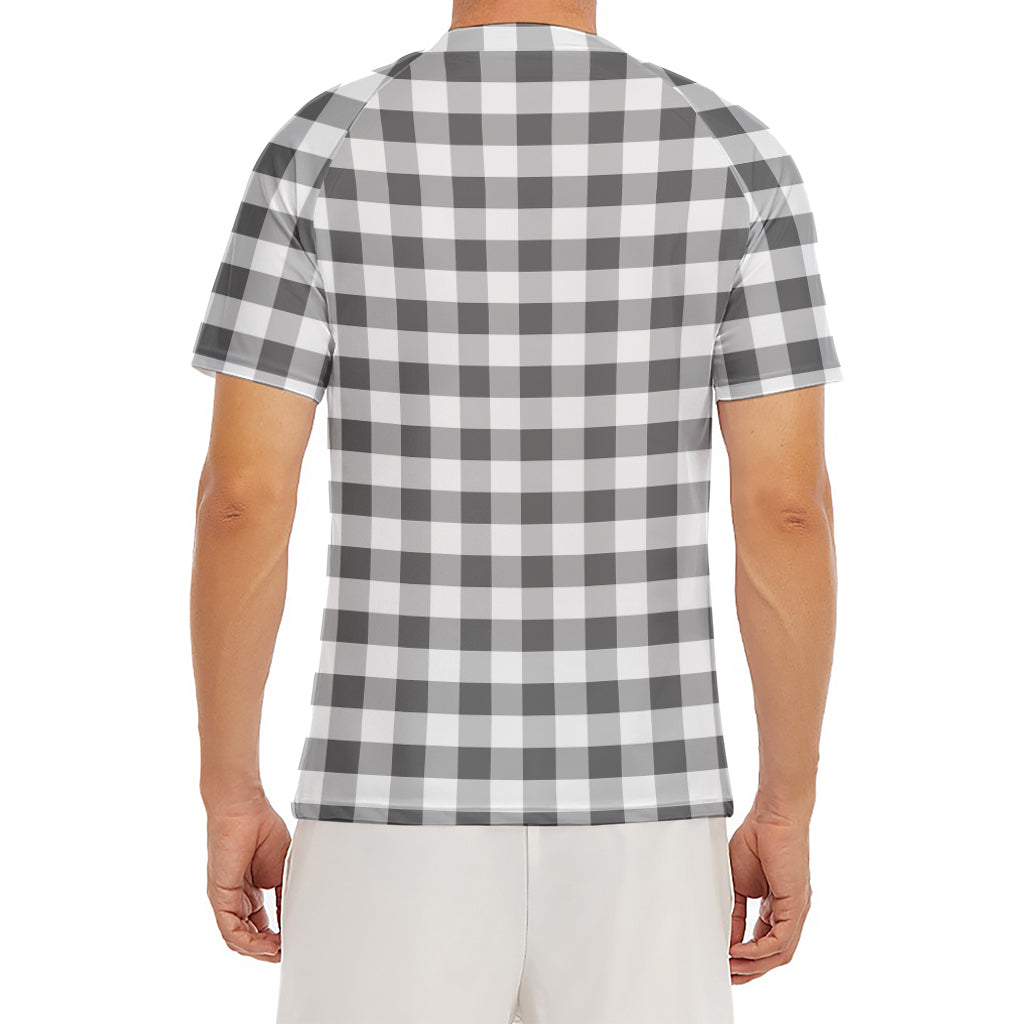 Dark Grey And White Gingham Print Men's Short Sleeve Rash Guard