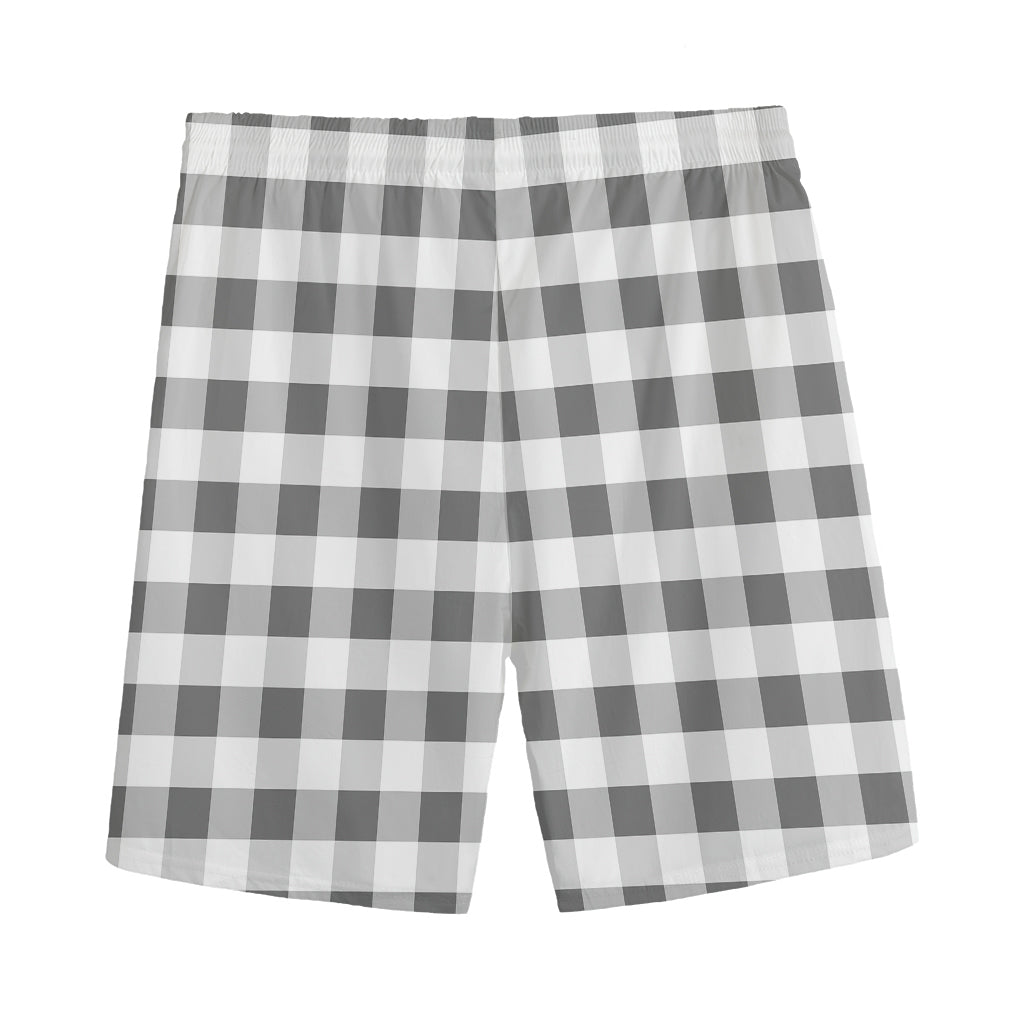 Dark Grey And White Gingham Print Men's Sports Shorts