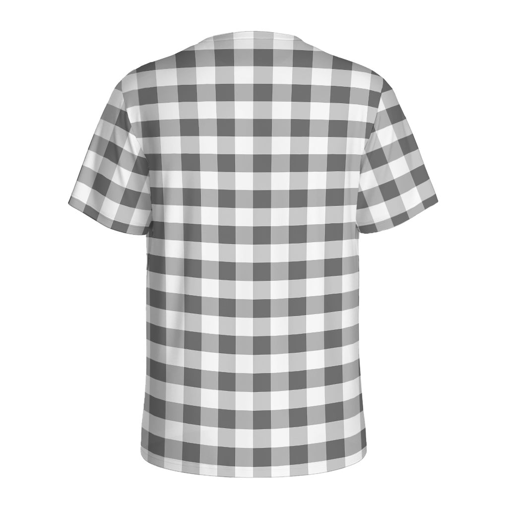 Dark Grey And White Gingham Print Men's Sports T-Shirt