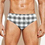 Dark Grey And White Gingham Print Men's Swim Briefs