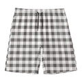 Dark Grey And White Gingham Print Men's Swim Trunks