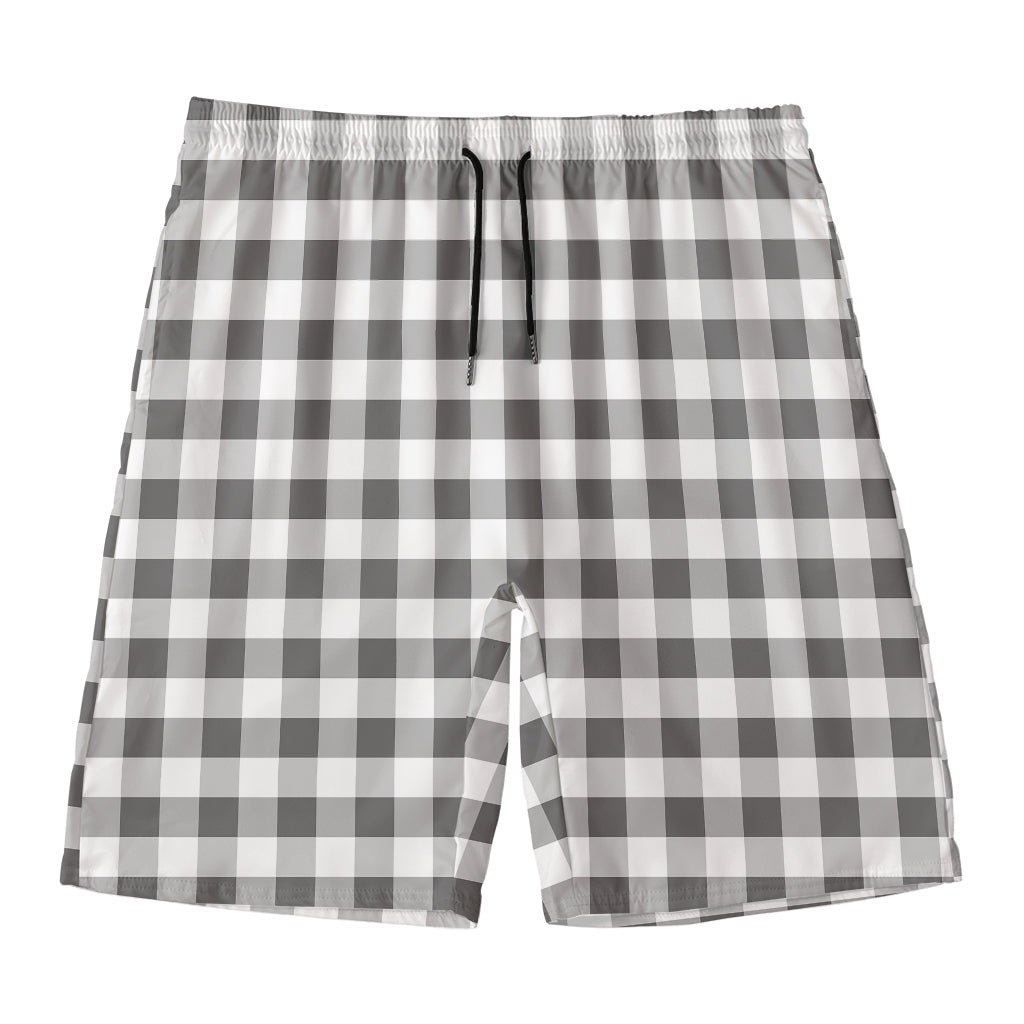Dark Grey And White Gingham Print Men's Swim Trunks