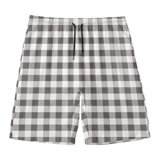 Dark Grey And White Gingham Print Men's Swim Trunks