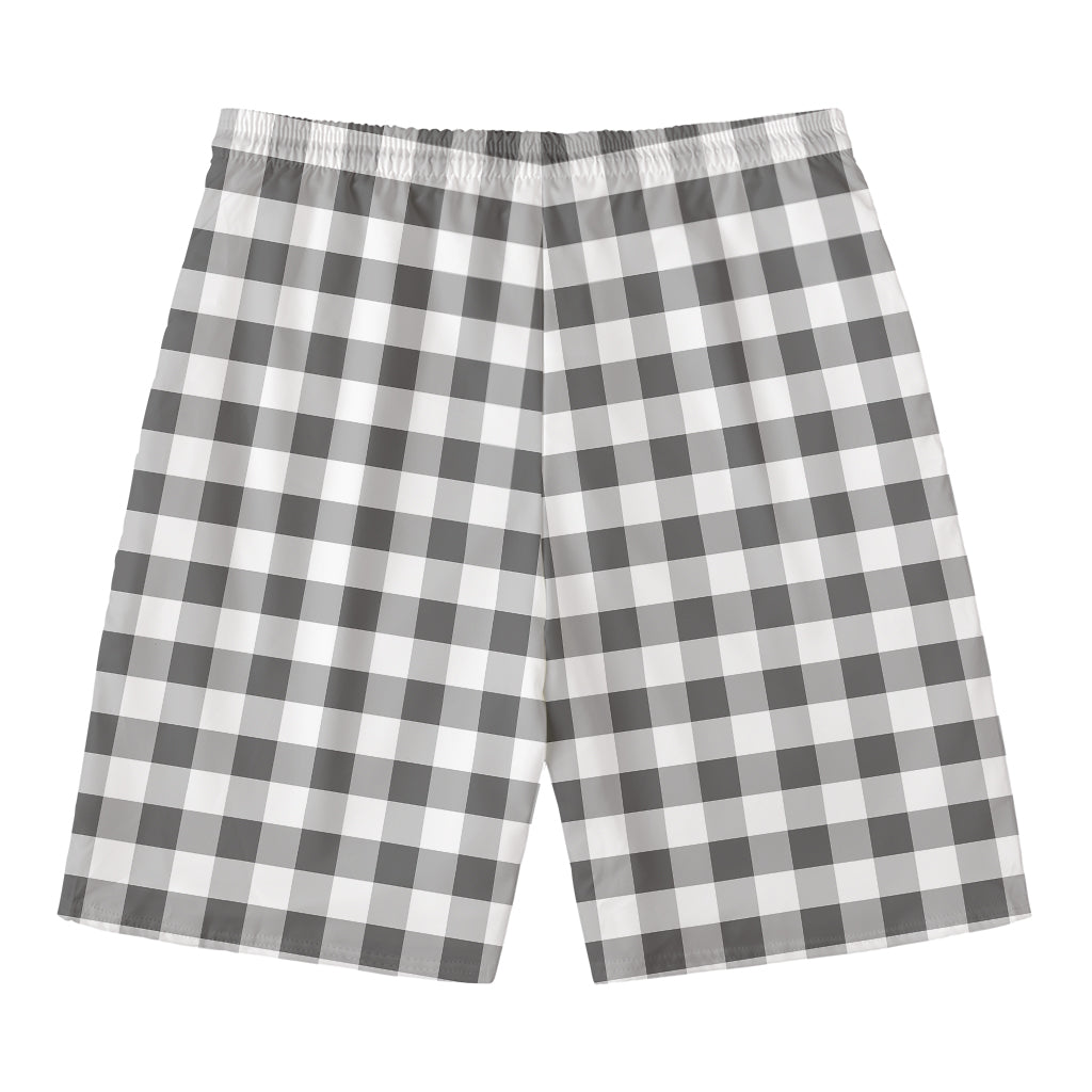 Dark Grey And White Gingham Print Men's Swim Trunks