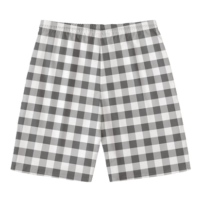 Dark Grey And White Gingham Print Men's Swim Trunks