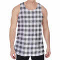 Dark Grey And White Gingham Print Men's Velvet Tank Top