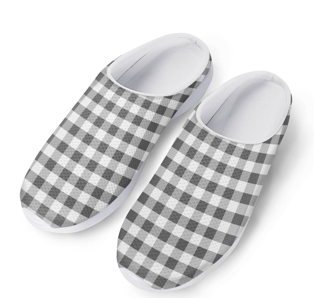 Dark Grey And White Gingham Print Mesh Casual Shoes