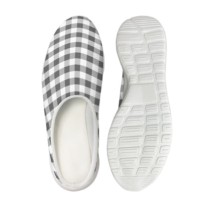 Dark Grey And White Gingham Print Mesh Casual Shoes