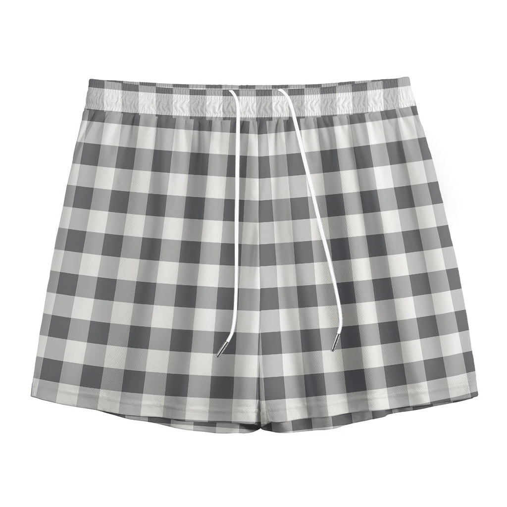 Dark Grey And White Gingham Print Mesh Shorts