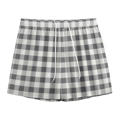 Dark Grey And White Gingham Print Mesh Shorts