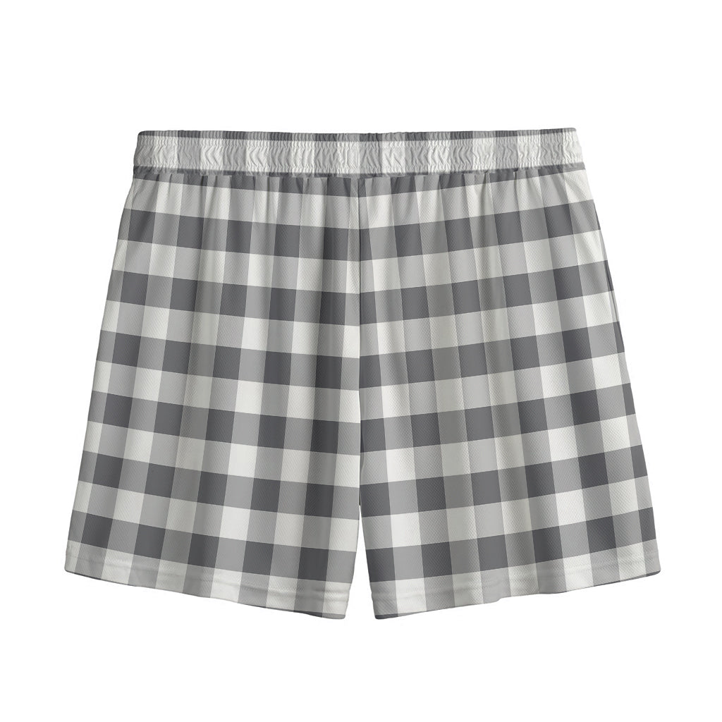 Dark Grey And White Gingham Print Mesh Shorts