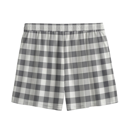 Dark Grey And White Gingham Print Mesh Shorts