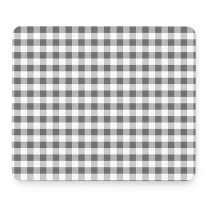 Dark Grey And White Gingham Print Mouse Pad