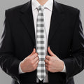 Dark Grey And White Gingham Print Necktie