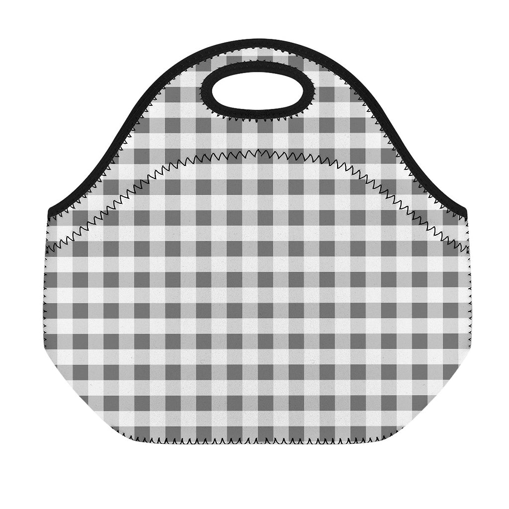 Dark Grey And White Gingham Print Neoprene Lunch Bag