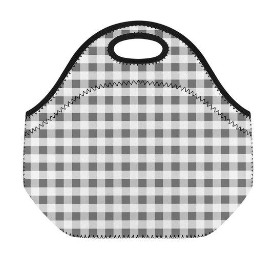 Dark Grey And White Gingham Print Neoprene Lunch Bag