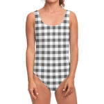 Dark Grey And White Gingham Print One Piece Swimsuit