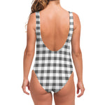 Dark Grey And White Gingham Print One Piece Swimsuit