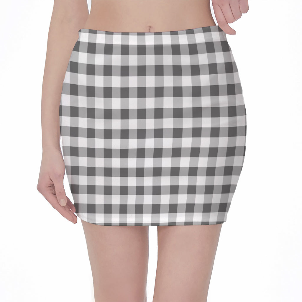 Dark Grey And White Gingham Print Pencil Mini Skirt