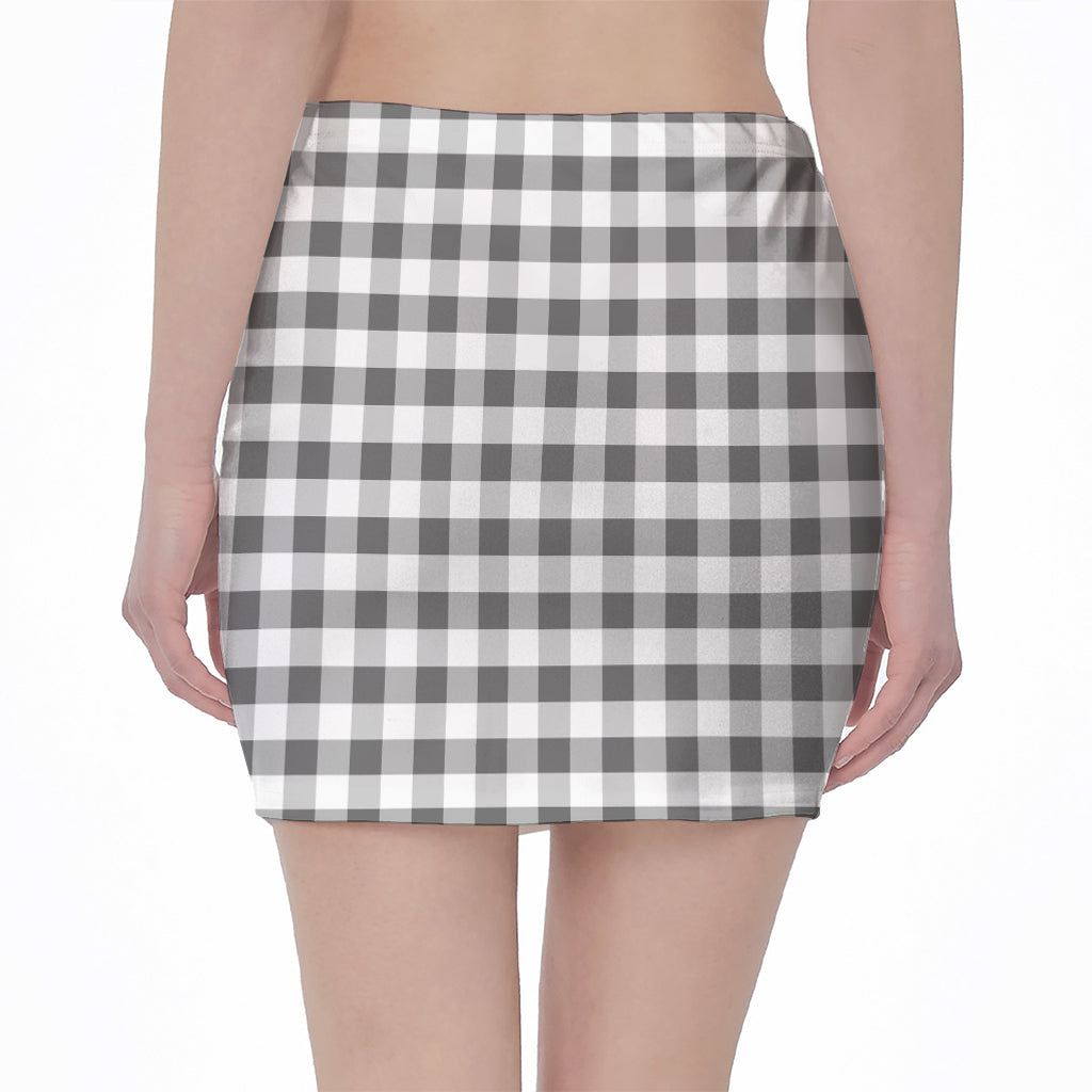 Dark Grey And White Gingham Print Pencil Mini Skirt