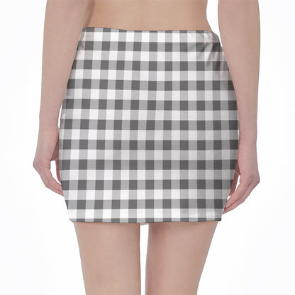 Dark Grey And White Gingham Print Pencil Mini Skirt