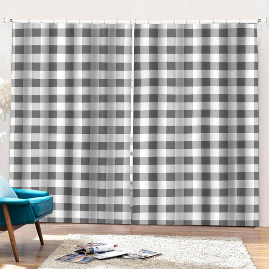 Dark Grey And White Gingham Print Pencil Pleat Curtains