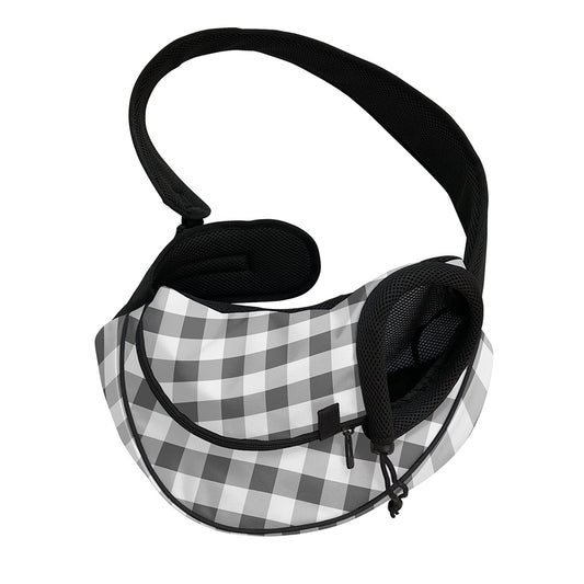 Dark Grey And White Gingham Print Pet Sling Carrier
