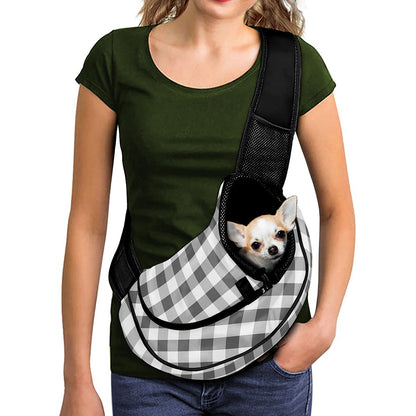Dark Grey And White Gingham Print Pet Sling Carrier