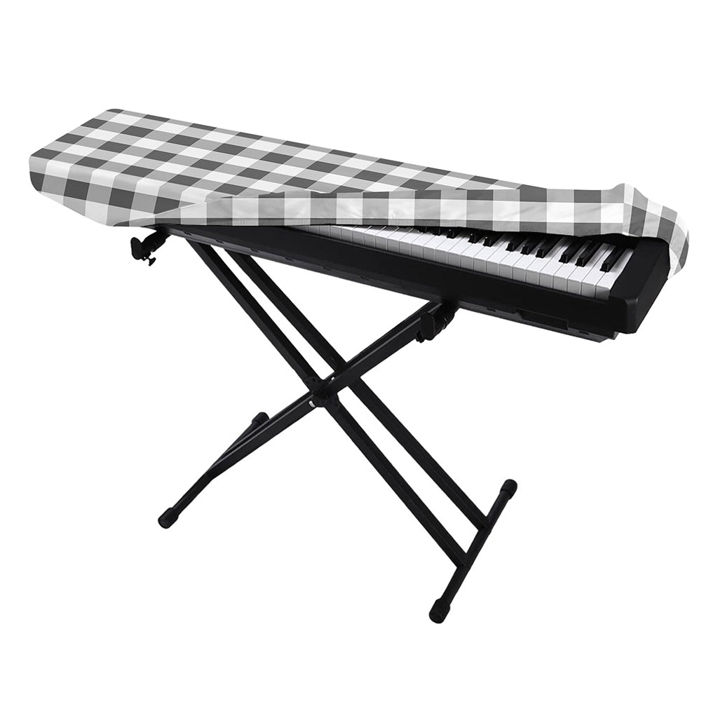 Dark Grey And White Gingham Print Piano Keyboard Cover