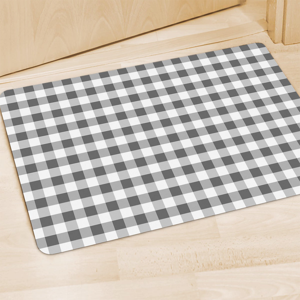Dark Grey And White Gingham Print Polyester Doormat