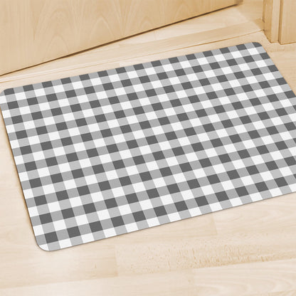 Dark Grey And White Gingham Print Polyester Doormat