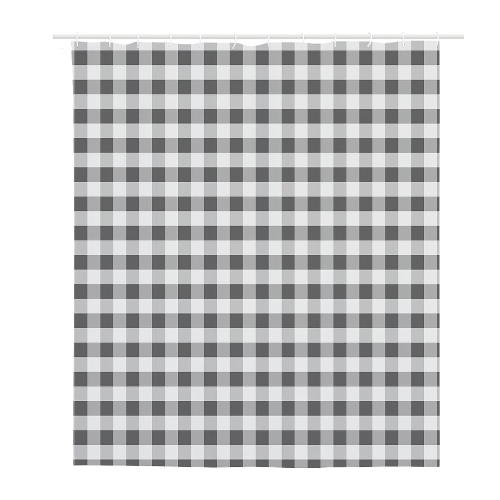 Dark Grey And White Gingham Print Polyester Shower Curtain