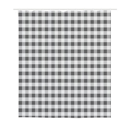 Dark Grey And White Gingham Print Polyester Shower Curtain