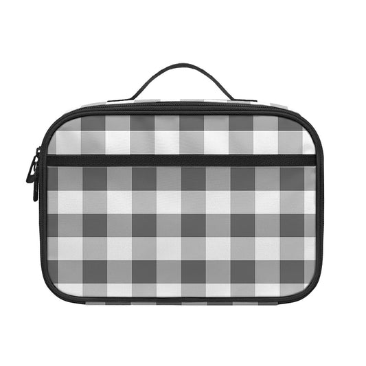 Dark Grey And White Gingham Print Portable Lunch Bag