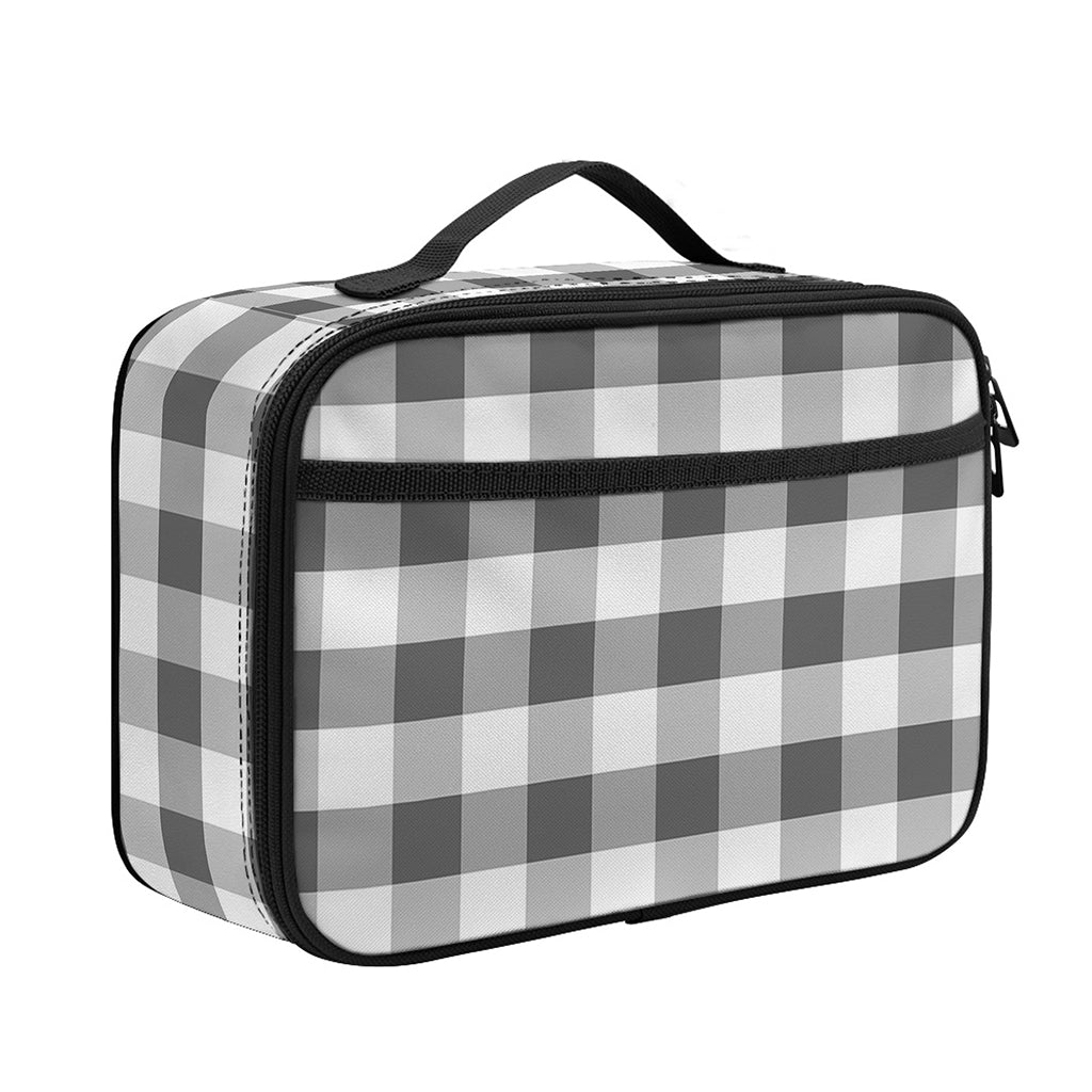 Dark Grey And White Gingham Print Portable Lunch Bag