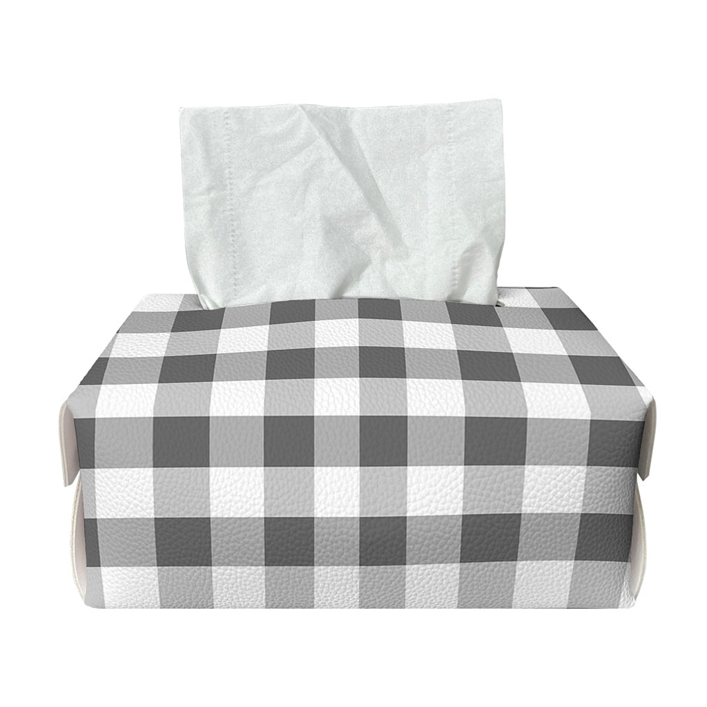 Dark Grey And White Gingham Print Rectangle Tissue Box Cover