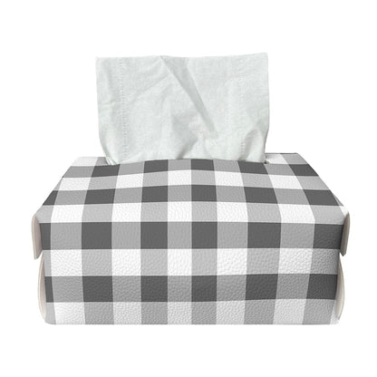 Dark Grey And White Gingham Print Rectangle Tissue Box Cover