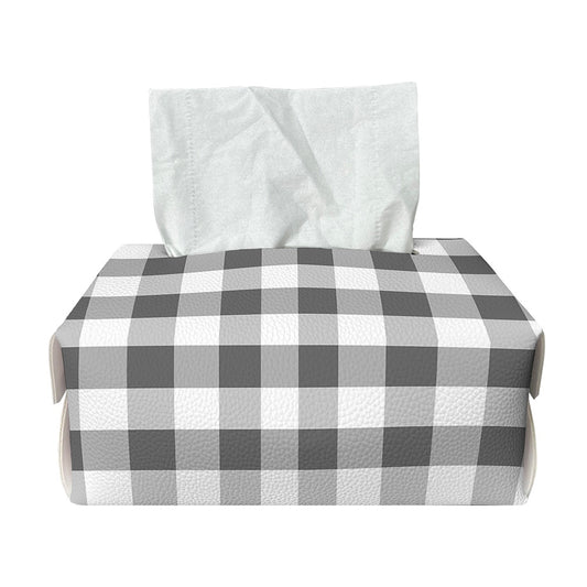 Dark Grey And White Gingham Print Rectangle Tissue Box Cover