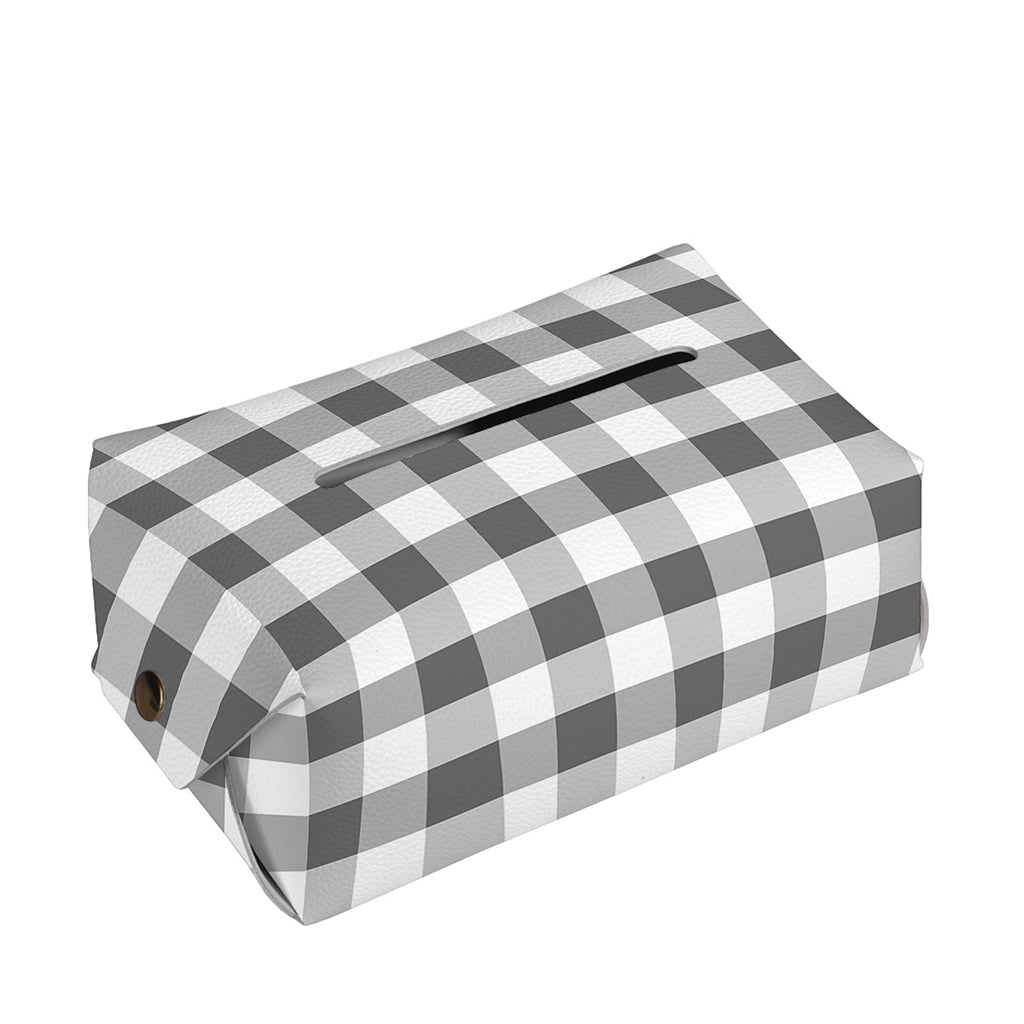 Dark Grey And White Gingham Print Rectangle Tissue Box Cover