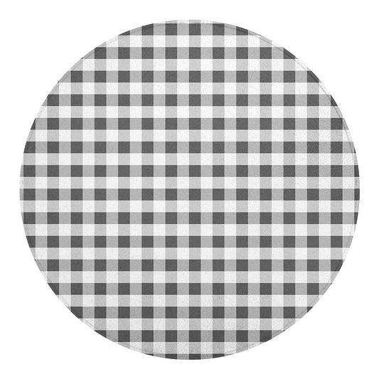 Dark Grey And White Gingham Print Round Blanket