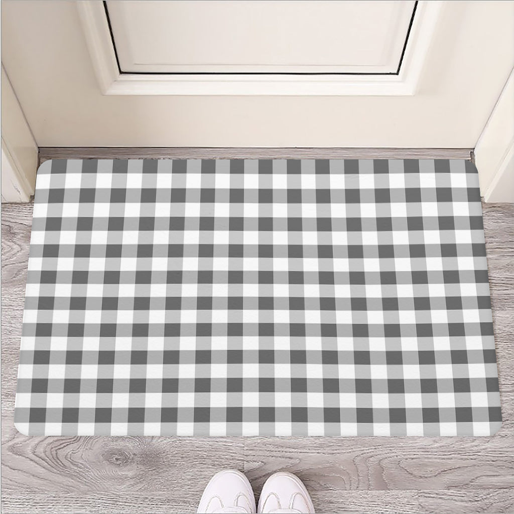 Dark Grey And White Gingham Print Rubber Doormat