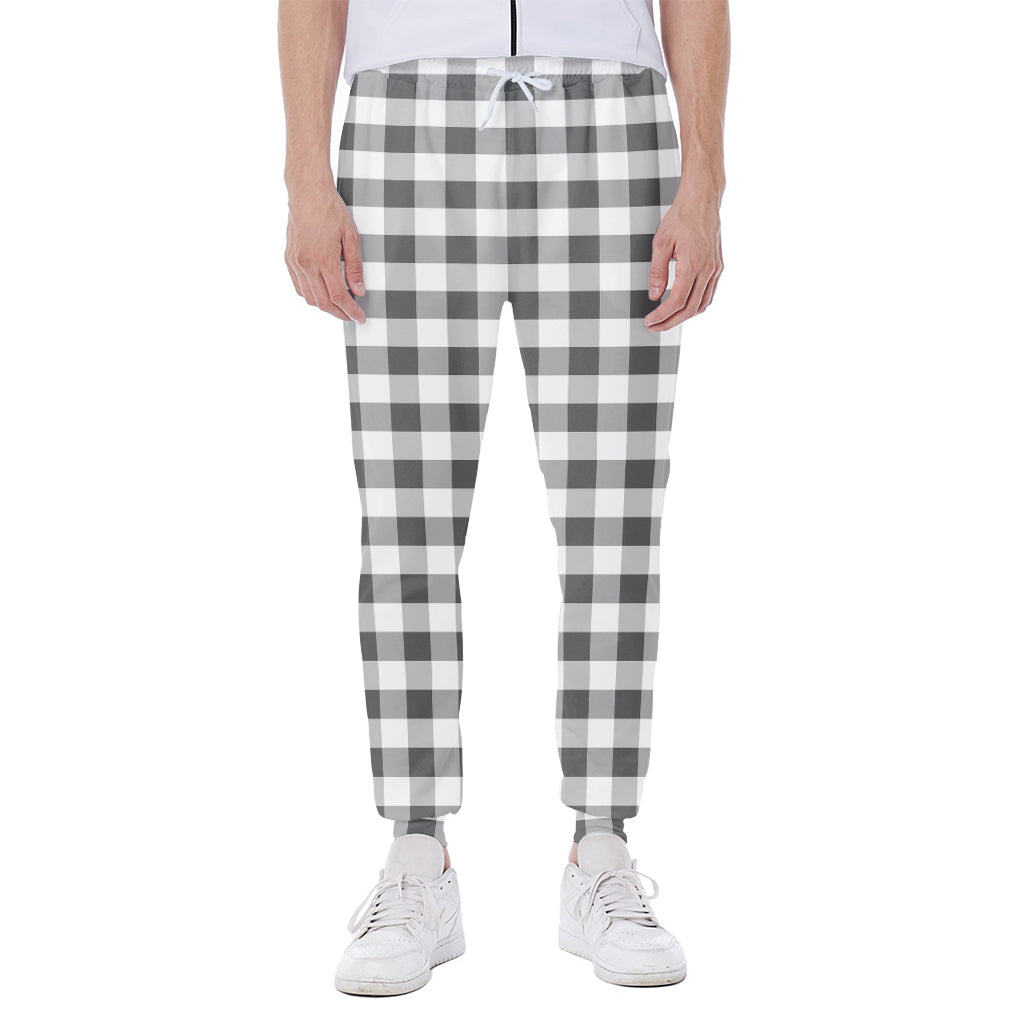 Dark Grey And White Gingham Print Scuba Joggers