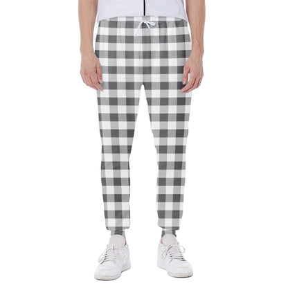 Dark Grey And White Gingham Print Scuba Joggers