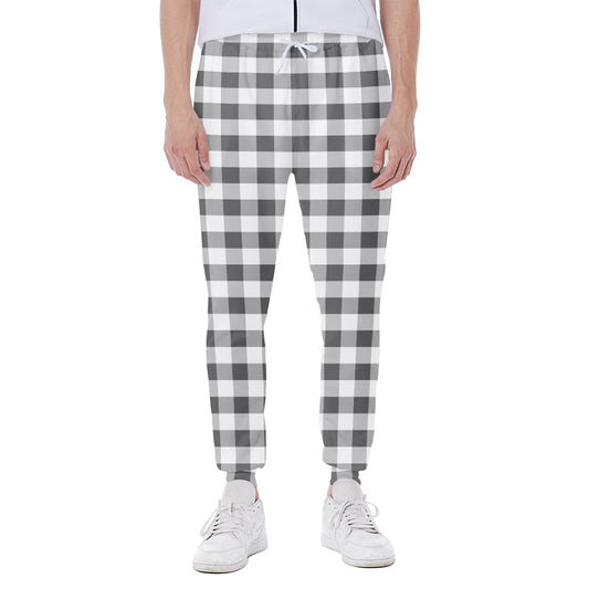 Dark Grey And White Gingham Print Scuba Joggers