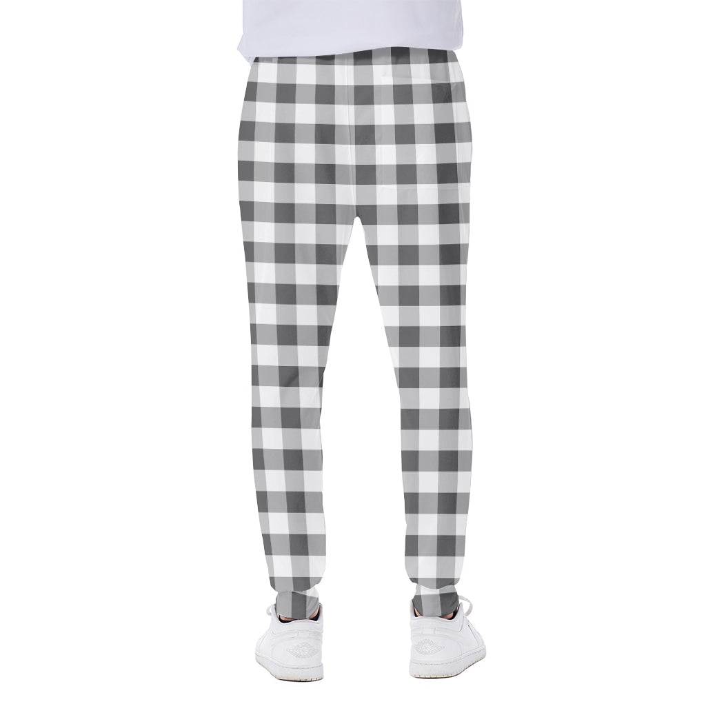 Dark Grey And White Gingham Print Scuba Joggers