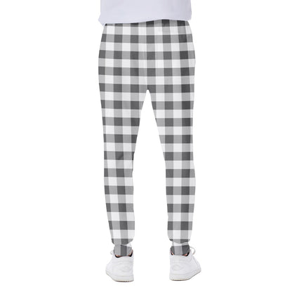 Dark Grey And White Gingham Print Scuba Joggers